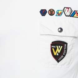 Pre Owned Louis Vuitton White Logo Applique Cotton Knit Pocket Detail T-Shirt S