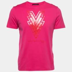 Pre Owned Louis Vuitton Pink Printed Cotton Crew Neck Half Sleeve T-Shirt S