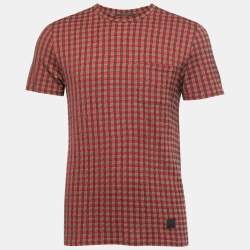 Louis Vuitton Red Patterned Cotton Knit Crew Neck Half Sleeve T-Shirt S