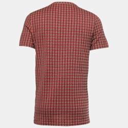 Louis Vuitton Red Patterned Cotton Knit Crew Neck Half Sleeve T-Shirt S