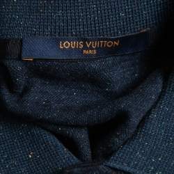 Pre Owned Louis Vuitton Navy Blue Monogram Wool Blend Knit Polo T-Shirt L