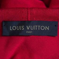 Pre Owned Louis Vuitton Red Logo Patterned Cotton & Silk Knit Hooded Sweater M