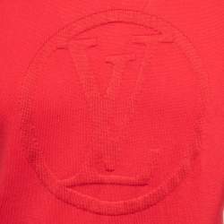 Pre Owned Louis Vuitton Red Logo Patterned Cotton & Silk Knit Hooded Sweater M