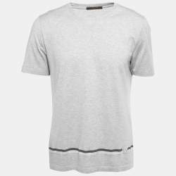 Pre Owned Louis Vuitton Grey Cotton Stripe Detail Crew Neck T-Shirt L