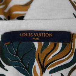 Pre Owned Louis Vuitton Off White/Blue Paneled Leaf Print Cotton Half Sleeve T-Shirt L
