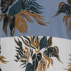 Pre Owned Louis Vuitton Off White/Blue Paneled Leaf Print Cotton Half Sleeve T-Shirt L