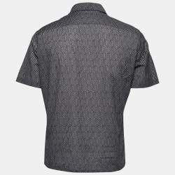 مملوكة مسبقًا Louis Vuitton Navy Blue Checked Cotton Button Front Half Sleeve Shirt M