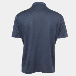Pre Owned Louis Vuitton Navy Blue Damier Cotton Polo T-Shirt L