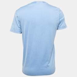 Pre Owned Louis Vuitton Blue Logo Printed Cotton Knit t-Shirt S