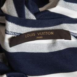 Pre Owned Louis Vuitton Navy Blue Striped Lurex & Cotton Knit T-Shirt S