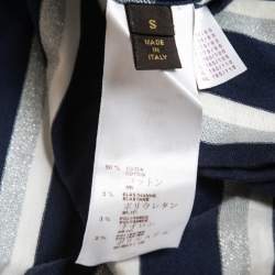 Pre Owned Louis Vuitton Navy Blue Striped Lurex & Cotton Knit T-Shirt S