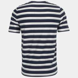 Pre Owned Louis Vuitton Navy Blue Striped Lurex & Cotton Knit T-Shirt S
