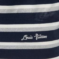 Pre Owned Louis Vuitton Navy Blue Striped Lurex & Cotton Knit T-Shirt S