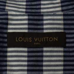 Pre Owned Louis Vuitton Navy Blue Plaid Cotton Button Front Full Sleeve Shirt XS
