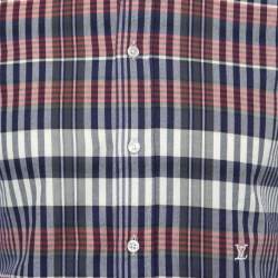 Pre Owned Louis Vuitton Navy Blue Plaid Cotton Button Front Full Sleeve Shirt XS