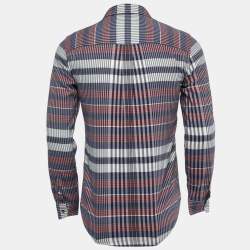 Pre Owned Louis Vuitton Navy Blue Plaid Cotton Button Front Full Sleeve Shirt XS