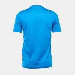 Louis Vuitton Blue Logo Embroidered Cotton Crew Neck Half Sleeve T-Shirt S