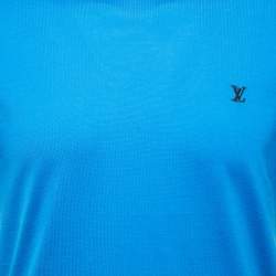 Louis Vuitton Blue Logo Embroidered Cotton Crew Neck Half Sleeve T-Shirt S