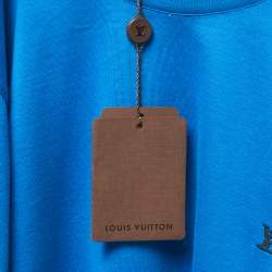 Louis Vuitton Blue Logo Embroidered Cotton Crew Neck Half Sleeve T-Shirt S