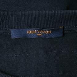 Pre Owned Louis Vuitton Navy Blue Logo Embroidered Cotton Crew Neck Half Sleeve T-Shirt L