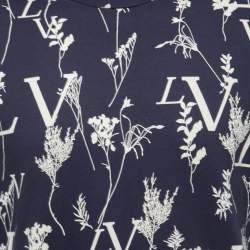 Louis Vuitton Navy Blue Logo Leaf Print Cotton Crew Neck Half Sleeve T-Shirt XL