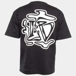 Pre Owned Louis Vuitton Black Logo Print Cotton Crew Neck Half Sleeve T-Shirt M