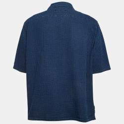 مملوكة مسبقًا Louis Vuitton Blue Patterned Cotton Logo Patch Button Front Half Sleeve Shirt 4L