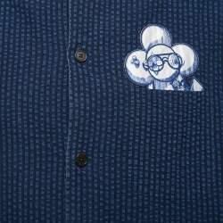 مملوكة مسبقًا Louis Vuitton Blue Patterned Cotton Logo Patch Button Front Half Sleeve Shirt 4L