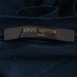 Pre Owned Louis Vuitton Navy Blue Logo Embroidered Cotton Crew Neck Half Sleeve T-Shirt S