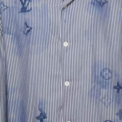 Louis Vuitton Blue Monogram Striped Ink Pattern Cotton Full Sleeve Shirt XXL
