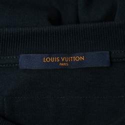 Pre Owned Louis Vuitton Navy Blue Logo Embroidered Cotton Crew Neck Half Sleeve T-Shirt XS