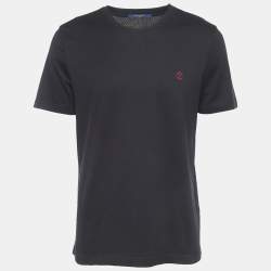 Louis Vuitton Black Logo Embroidered Cotton Half Sleeve T-Shirt L