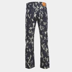 Pre Owned Louis Vuitton Dark Blue Floral print Denim High Rise Straight Leg Jeans M Waist 30"