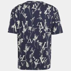 Louis Vuitton Navy Blue Leaf Discharge Print Cotton T-Shirt XL