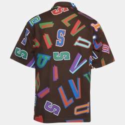 Pre Owned Louis Vuitton X NBA Brown Letter Print Cotton Short Sleeve Shirt M