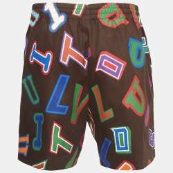 Pre Owned Louis Vuitton X NBA Brown Letter Print Cotton Shorts L