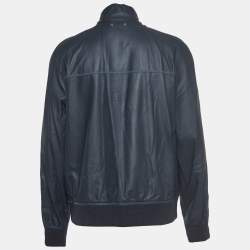Pre Owned Louis Vuitton Navy Blue Leather and Synthetic Reversible Zipper Jacket XXL