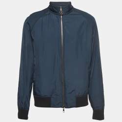 Pre Owned Louis Vuitton Navy Blue Leather and Synthetic Reversible Zipper Jacket XXL
