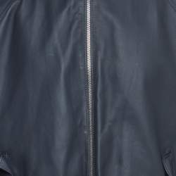 Pre Owned Louis Vuitton Navy Blue Leather and Synthetic Reversible Zipper Jacket XXL