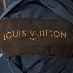 Pre Owned Louis Vuitton Navy Blue Leather and Synthetic Reversible Zipper Jacket XXL