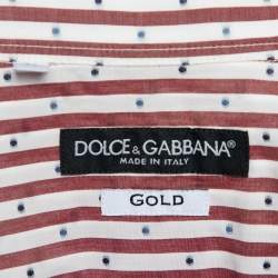 Pre Owned Dolce & Gabbana White/Red Striped Cotton Gold Fit Shirt XXL