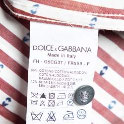 Pre Owned Dolce & Gabbana White/Red Striped Cotton Gold Fit Shirt XXL