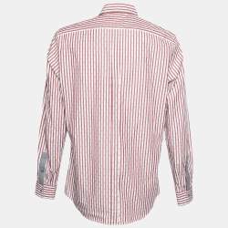 Pre Owned Dolce & Gabbana White/Red Striped Cotton Gold Fit Shirt XXL