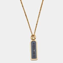 Pre Owned Louis Vuitton Les Gastons Vuitton Small Blue PVD Titanium 18k Yellow Gold Tag Pendant Necklace