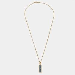 Pre Owned Louis Vuitton Les Gastons Vuitton Small Blue PVD Titanium 18k Yellow Gold Tag Pendant Necklace