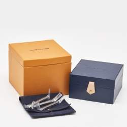 Pre Owned Louis Vuitton Les Gastons Vuitton Designer Blue PVD Titanium 18k Yellow Gold Pencil Pendant Necklace