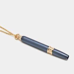 Pre Owned Louis Vuitton Les Gastons Vuitton Designer Blue PVD Titanium 18k Yellow Gold Pencil Pendant Necklace