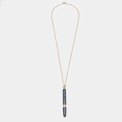 Pre Owned Louis Vuitton Les Gastons Vuitton Designer Blue PVD Titanium 18k Yellow Gold Pencil Pendant Necklace