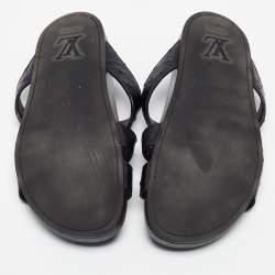 Louis Vuitton Black Ostrich Leather Flat Slides Size 42.5