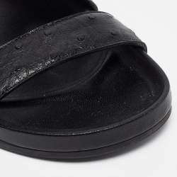 Louis Vuitton Black Ostrich Leather Flat Slides Size 42.5